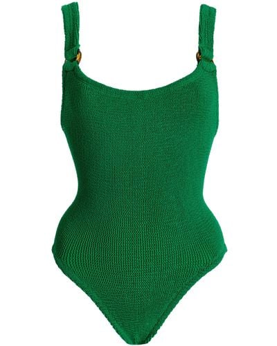 Hunza G Domino Seersucker One-piece Swimsuit - Green