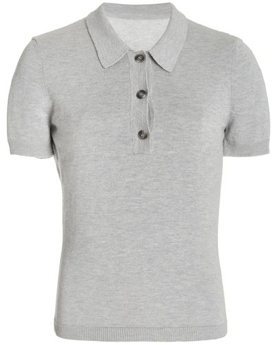 Brandon Maxwell Classic Polo Silk-cashmere Top - Gray