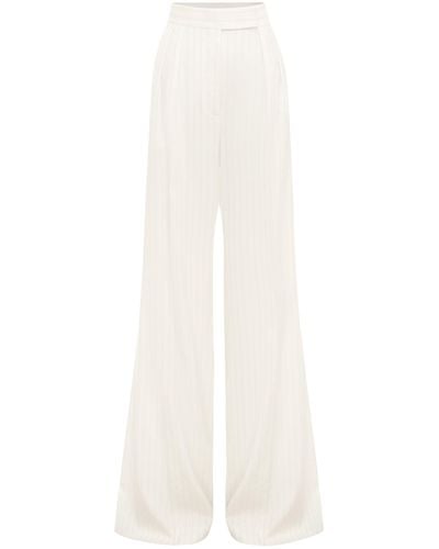 Alex Perry Pleated Pinstriped Wide-leg Trousers - White