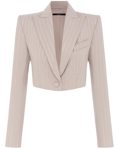 Alex Perry Cropped Crystal Pinstripe Twill Blazer - Natural
