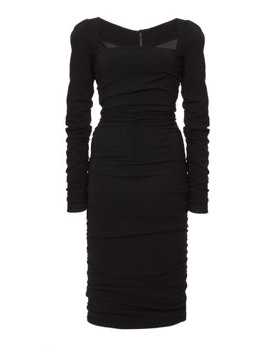 Dolce & Gabbana Ruched Cady Midi Cocktail Dress - Black