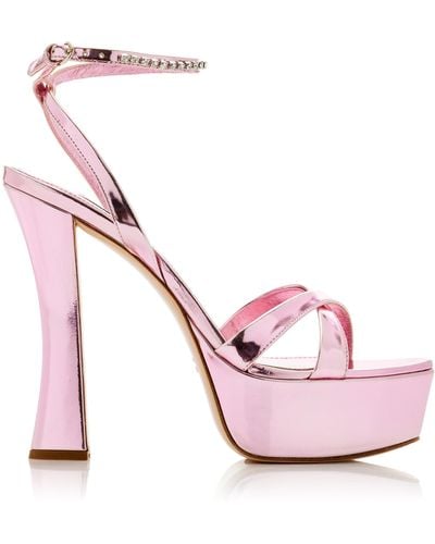 Miu Miu Décolleté Bejeweled Leather Platform Sandals - Pink