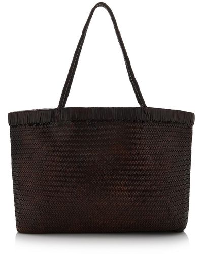 St. Agni Wide Bagu Woven Leather Tote Bag - Brown