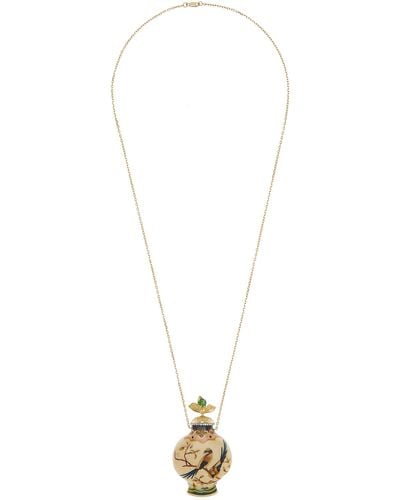 Silvia Furmanovich Marquetry Wood 18k Yellow Gold Diamond, Tourmaline Bottle Necklace - White