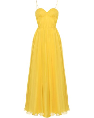 Rasario Empire-waist Silk Gathered Gown - Yellow