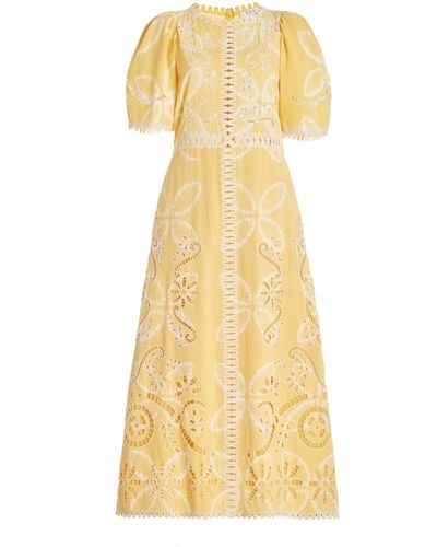 Sea Liat Embroidered Cotton-flex Midi Dress - Yellow