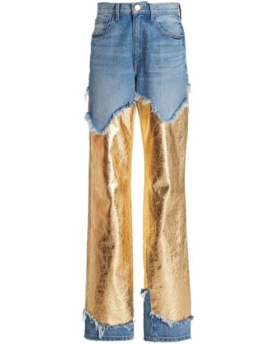 Brandon Maxwell The Cortlandt Paneled Metallic Leather Straight-leg Jeans - Blue