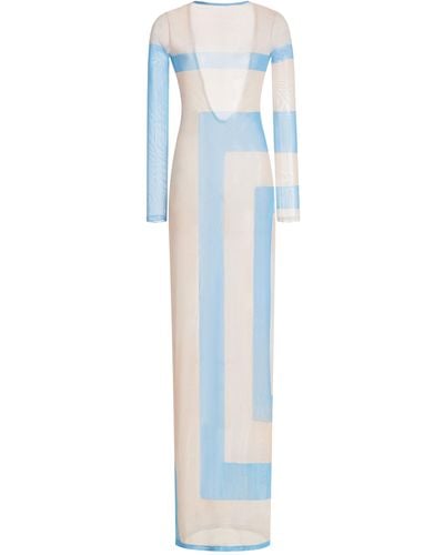 House of Aama Exclusive Two-tone Open-back Mesh Maxi Dress - Blue