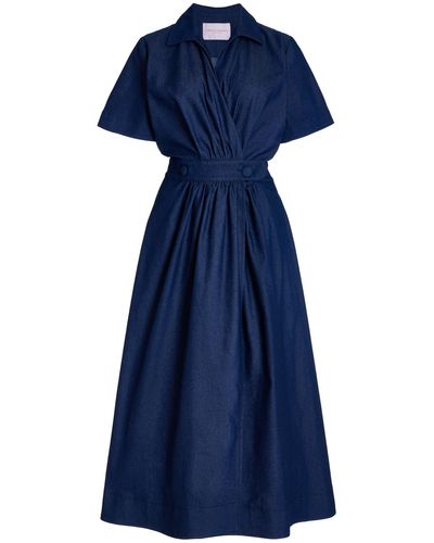 Carolina Herrera A-line Stretch Denim Midi Shirt Dress - Blue