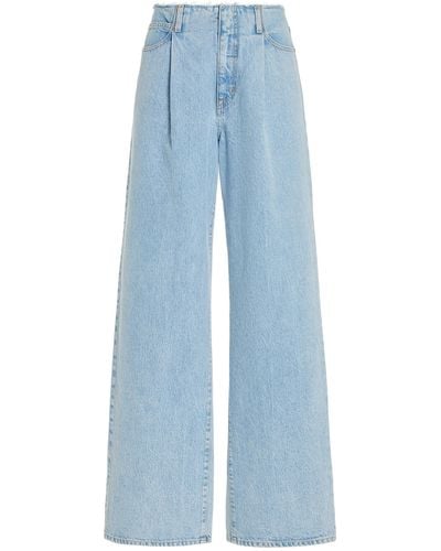 SLVRLAKE Denim Kennedy Pleated Rigid High-rise Wide-leg Jeans - Blue