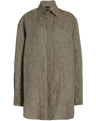 Brandon Maxwell Phillipa Linen-silk Mini Shirt Dress - Grey