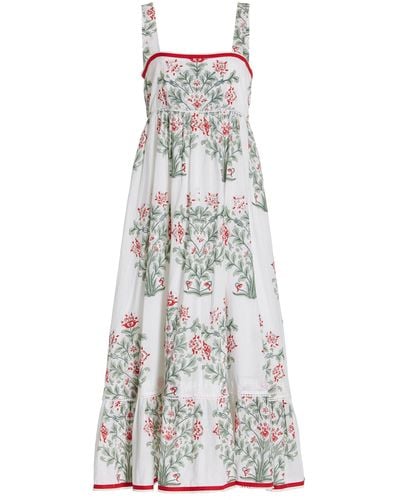 Juliet Dunn Floral-print Tie-detailed Cotton Midi Dress - Multicolor