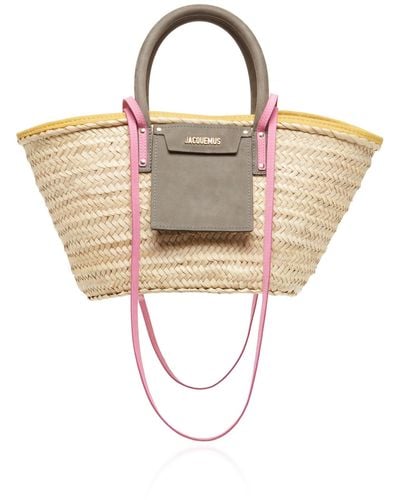 Jacquemus Le Panier Soleil Suede-trimmed Straw Tote - Pink