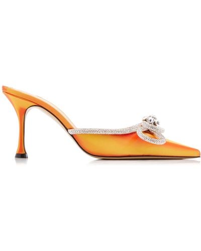 Mach & Mach Double-bow Crystal-embellished Leather Mules - Orange