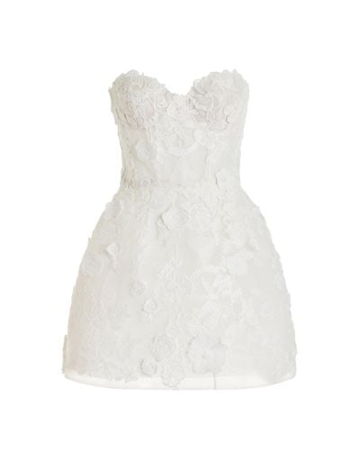 Monique Lhuillier Appliquéd Lace Bustier Mini Dress - White
