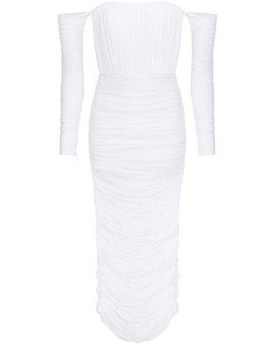 Alex Perry Sterling Ruched Mesh Midi Dress - White