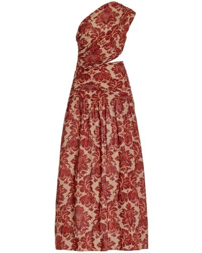 Posse Joslin Asymmetric Printed Cotton-blend Maxi Dress - Red