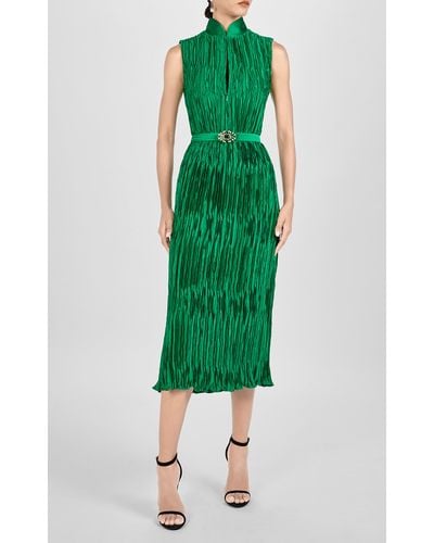 Andrew Gn Crinkled Silk Midi Dress - Green