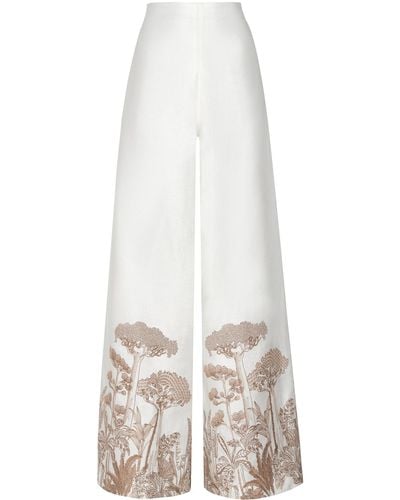 ANDRES OTALORA Miranda Embroidered Linen Wide-leg Trousers - White