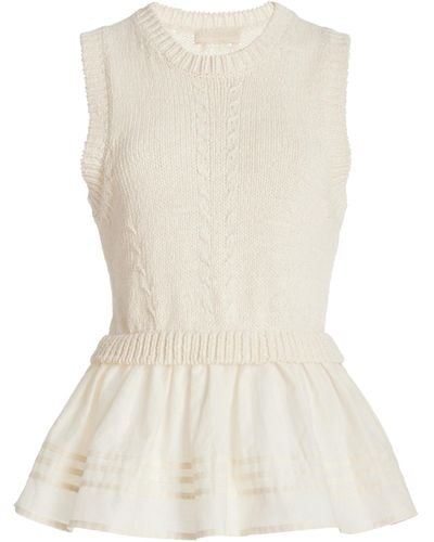 Ulla Johnson Edda Knit Cotton-silk Peplum Top - White