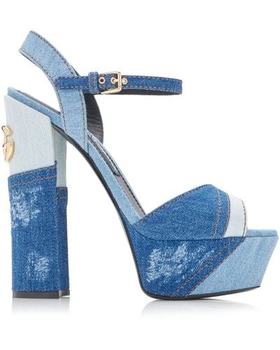 Dolce & Gabbana Keira Patchwork Denim Platform Sandals - Blue