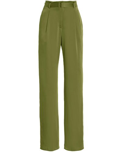 LAPOINTE Belted High-waisted Satin Wide-leg Trousers - Green