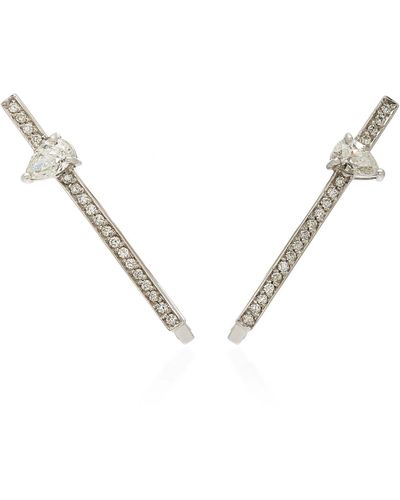Jack Vartanian White Gold And Diamonds Line Earrings - Metallic