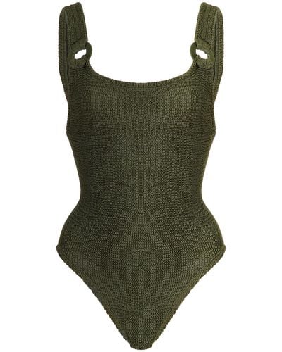 Hunza G Domino Ring-detailed Seersucker One-piece Swimsuit - Green
