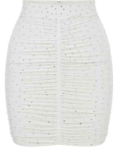 Alex Perry Ruched Crystal Jersey Mini Skirt - White