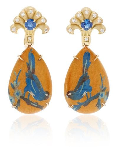 Silvia Furmanovich Marquetry 18k Yellow Gold, Diamond, And Blue Sapphire Earrings