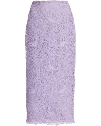 Carolina Herrera Lace Broderie Midi Skirt - Purple
