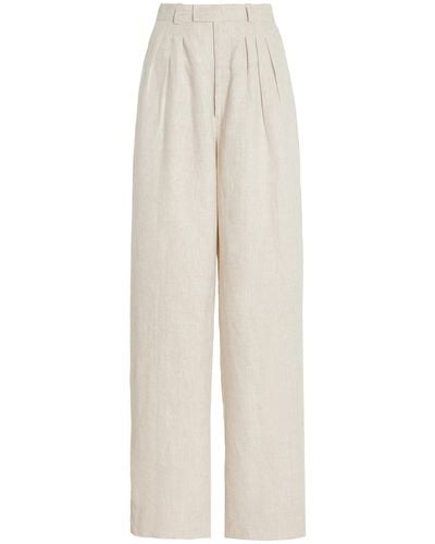 Posse Exclusive Louis Pleated Linen Wide-leg Trousers - Natural