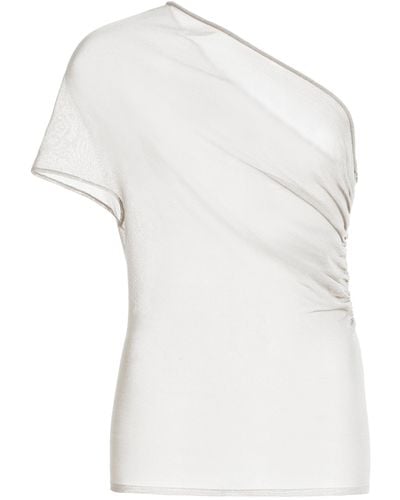 Brandon Maxwell The Leah Asymmetric Sheer Knit Top - White