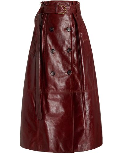 Ulla Johnson Hudson Belted Patent Leather Midi Skirt - Red