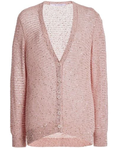Carolina Herrera Embellished Knit Cotton-blend Cardigan - Pink