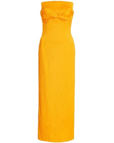 TOVE Lara Twisted Crinkled-satin Strapless Midi Dress - Orange