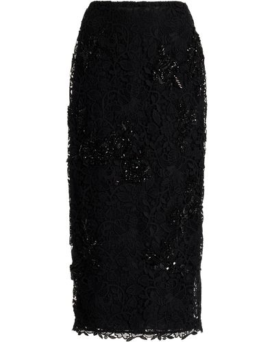 Carolina Herrera Embellished Lace Midi Skirt - Black