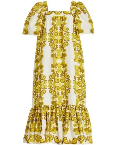 Cara Cara Chani Printed Linen Midi Dress - Yellow