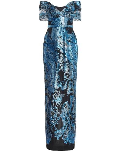 Pamella Roland Sequin-embroidered Tulle Gown - Blue