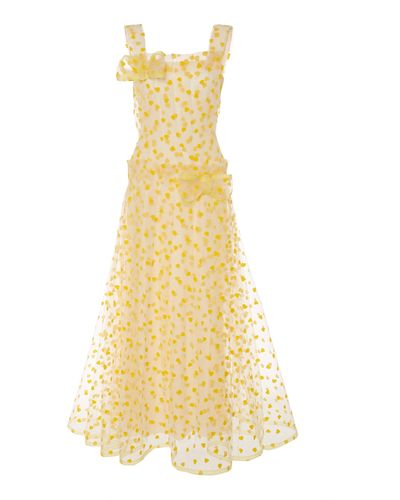 Rodarte Heart-detailed Bow-embellished Tulle Midi Dress - Yellow