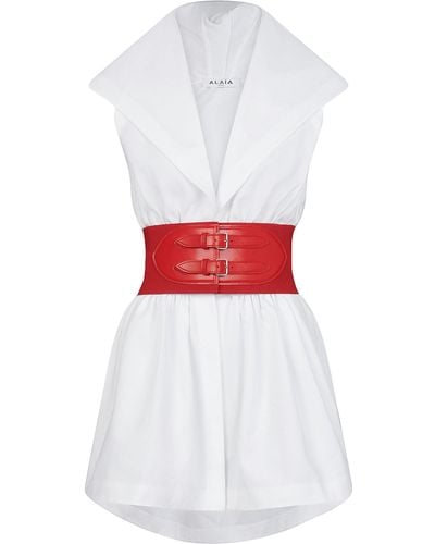 Alaïa Hooded Mini Dress With Belted Waist - White