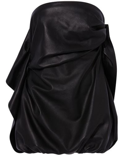 The Attico Strapless Draped Leather Mini Dress - Black