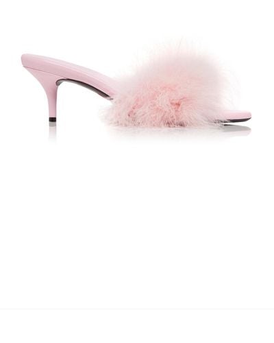 Balenciaga Boudoir Feather-trimmed Leather Sandals - Pink