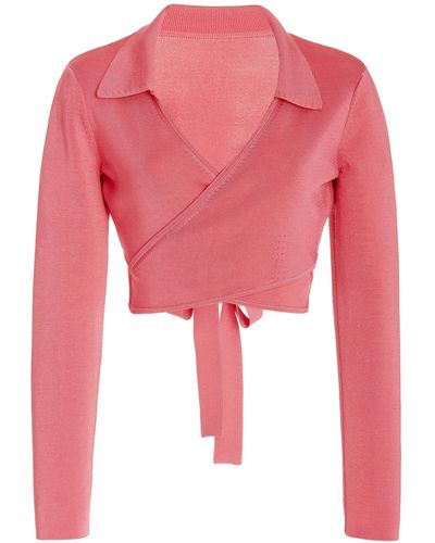 Cult Gaia Tory Knit Cropped Wrap Top - Pink