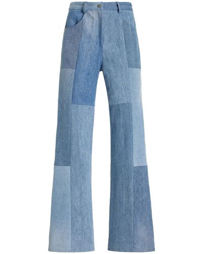 E.L.V. Denim Patchwork Stretch High-rise Flared-leg Jeans - Blue