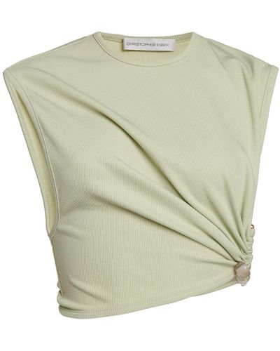 Christopher Esber Stone Cavern Ribbed-jersey Crop Top - Green
