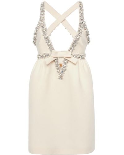 Miu Miu Pearl And Crystal Embellished Crepe Mini Dress - White