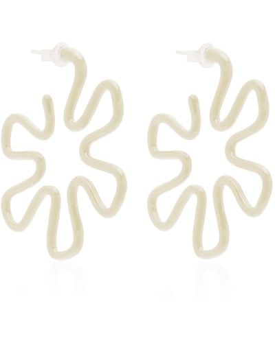 Bea Bongiasca B 9k Yellow Gold Enamelled Earrings - White