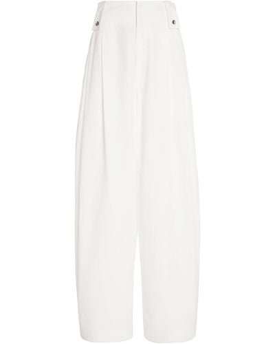 Bottega Veneta Pleated Compact Cotton Wide-leg Pants - White