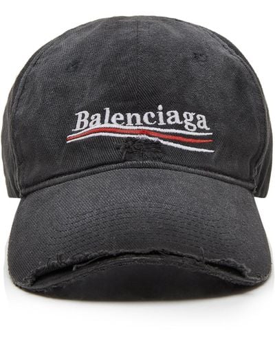 Balenciaga Political Embroidered Distressed Denim Cap - Black